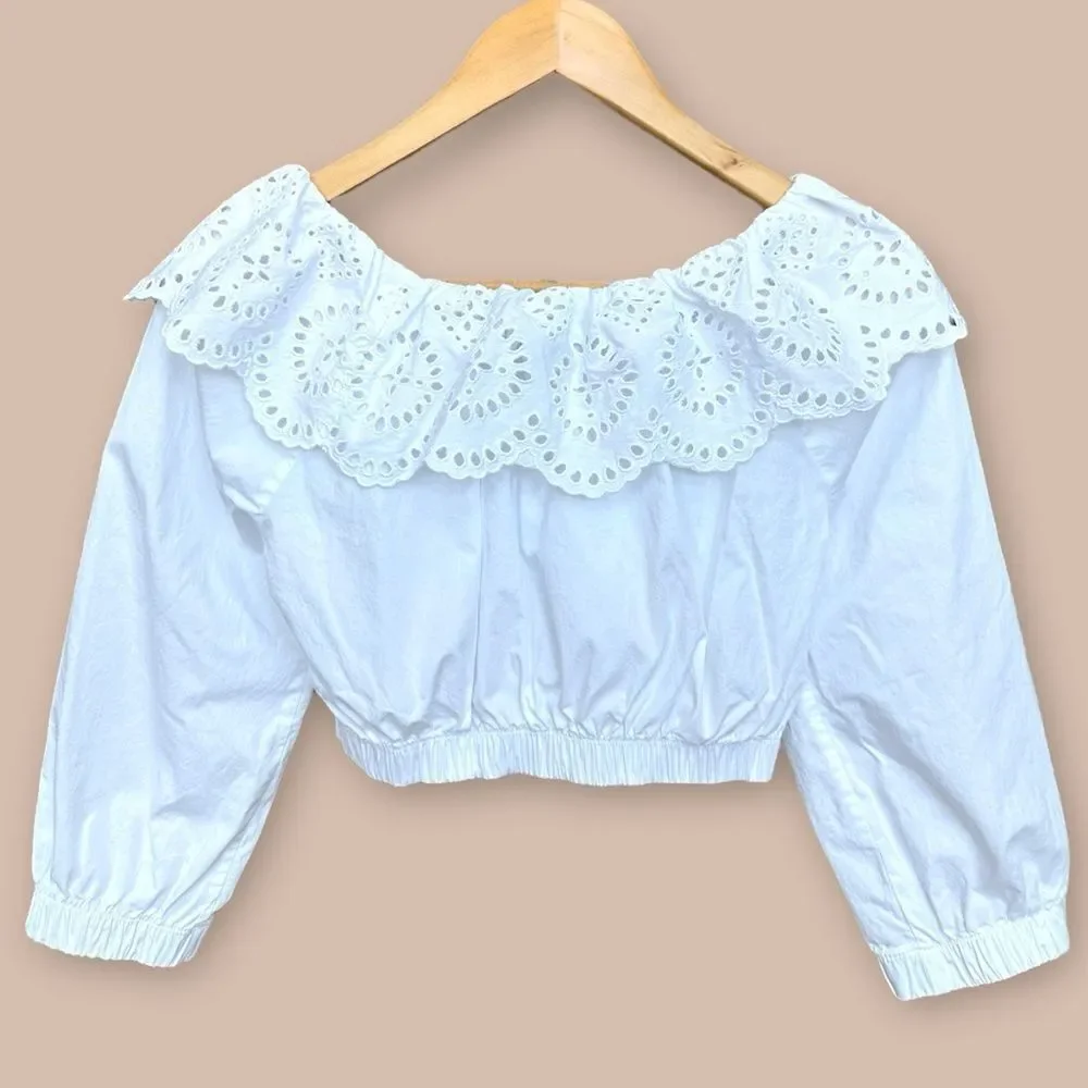 ZARA Eyelet Poplin Crop Top White Size Small Bloggers Fav!